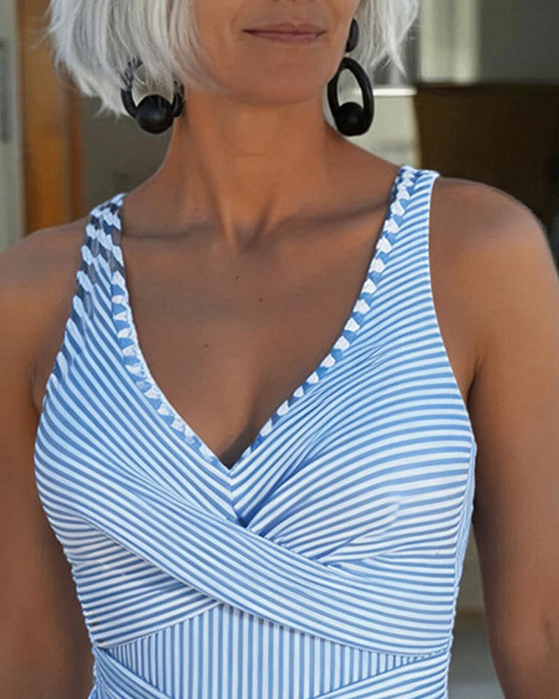 Striped V-Neck Swimsuit