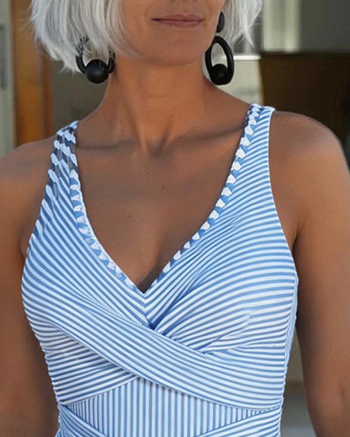 Striped V-Neck Swimsuit