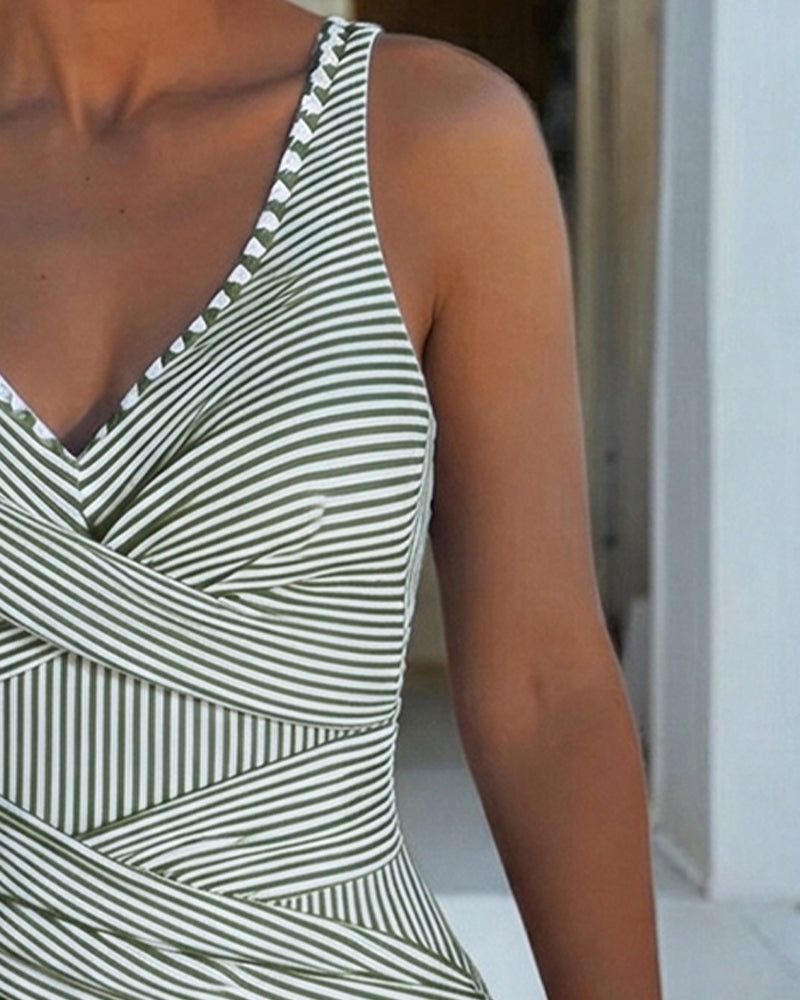 Striped V-Neck Swimsuit