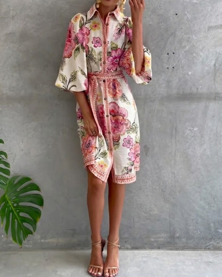 Printed Lantern Sleeve Maxi Dress