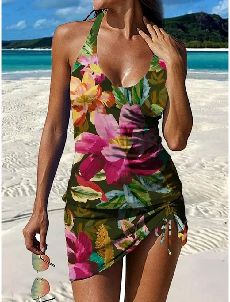Fiesta – Graphic floral tankini with shorts, tummy-flattening effect