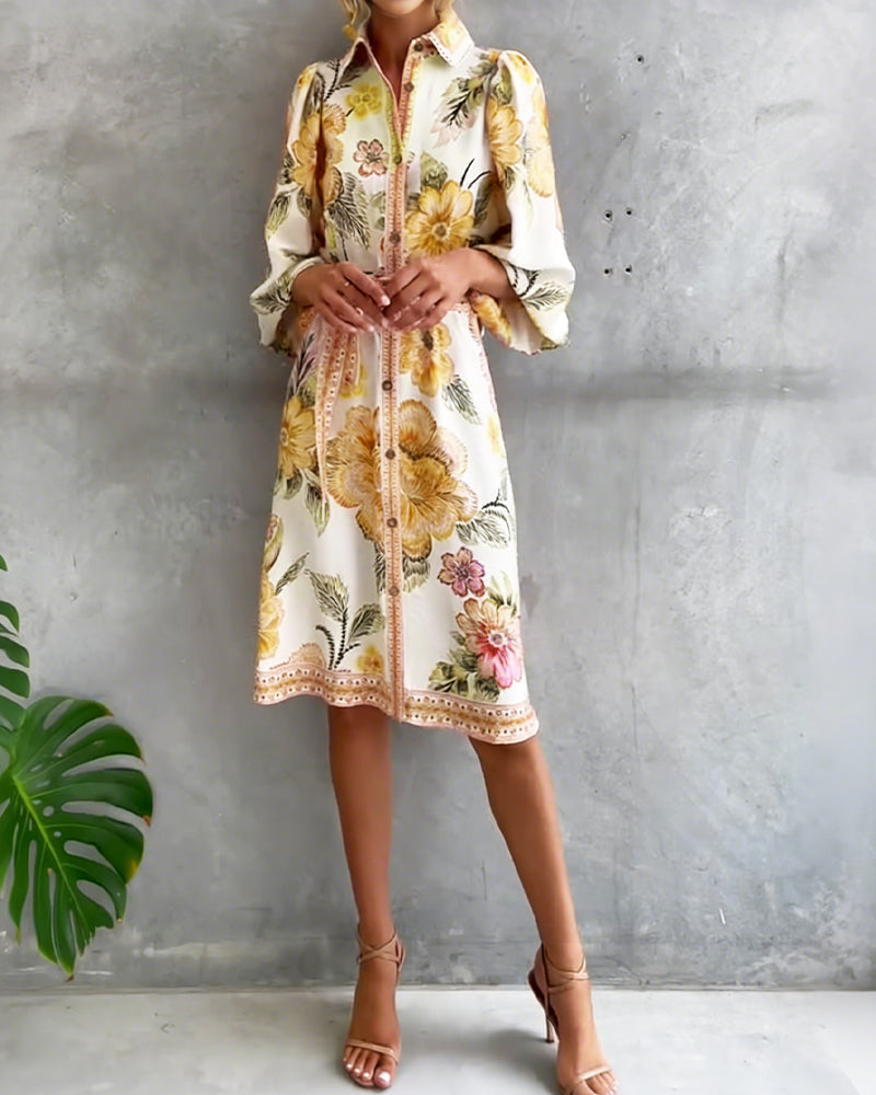 Printed Lantern Sleeve Maxi Dress