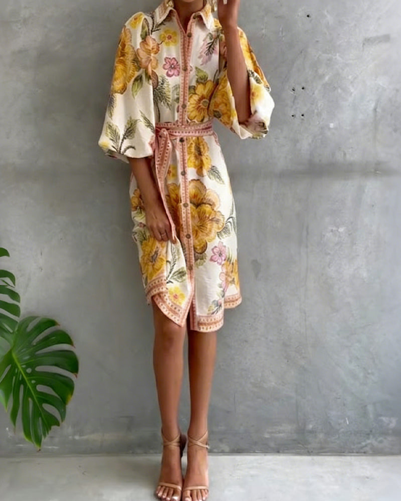 Printed Lantern Sleeve Maxi Dress