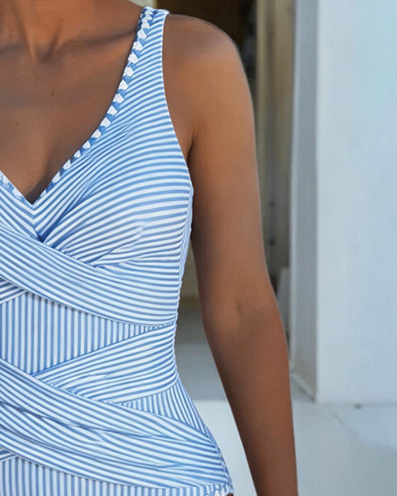 Striped V-Neck Swimsuit