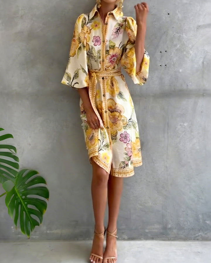 Printed Lantern Sleeve Maxi Dress