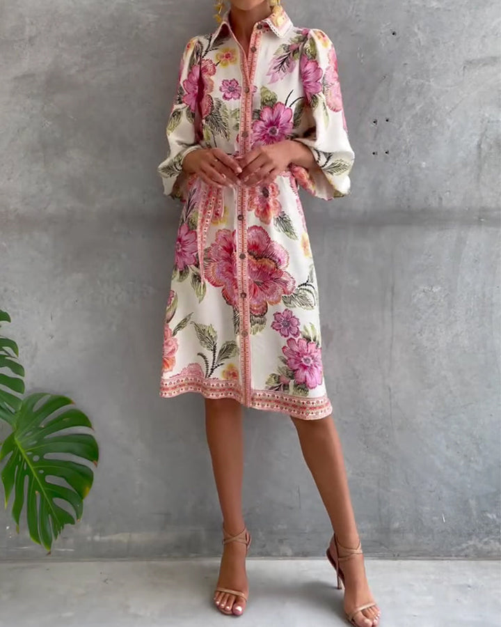 Printed Lantern Sleeve Maxi Dress