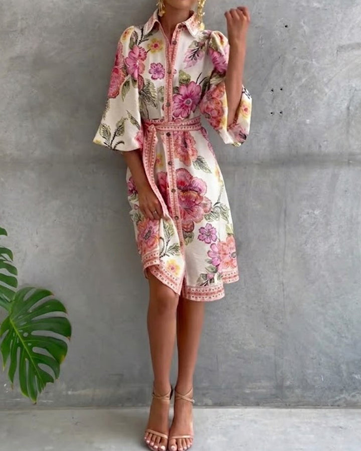 Printed Lantern Sleeve Maxi Dress