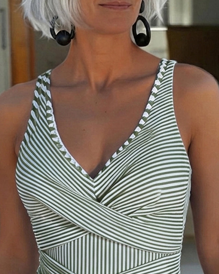 Striped V-Neck Swimsuit