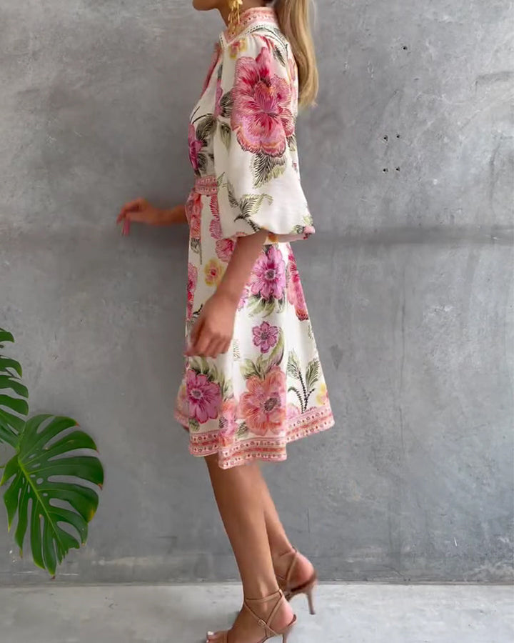 Printed Lantern Sleeve Maxi Dress