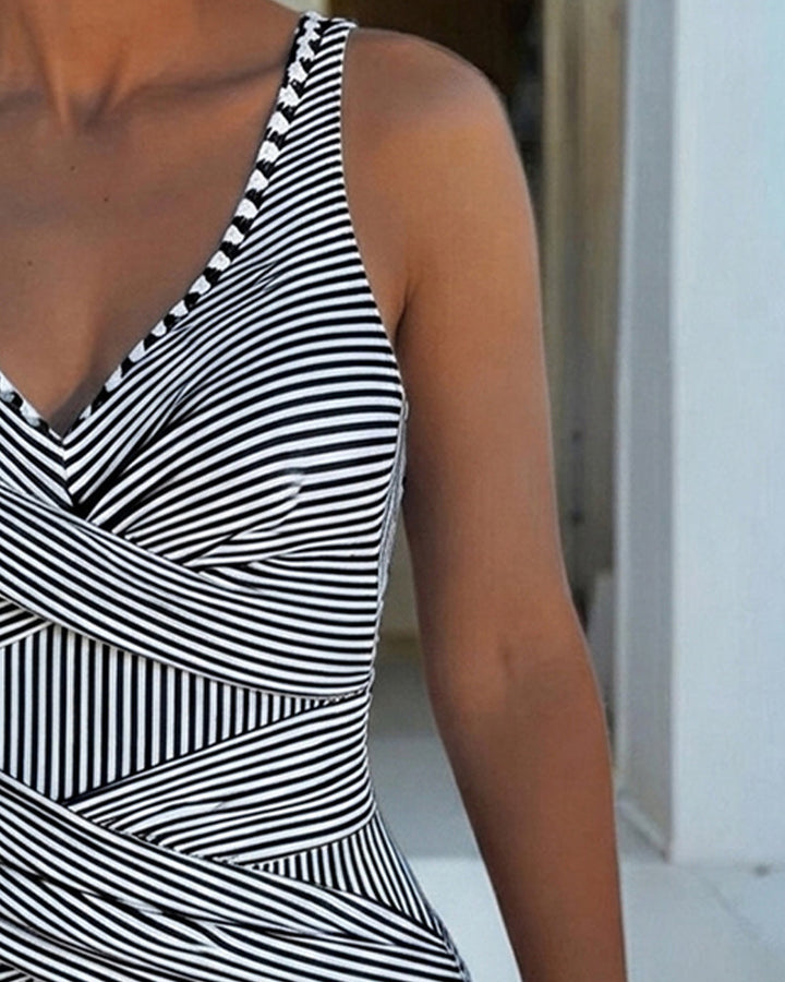 Striped V-Neck Swimsuit