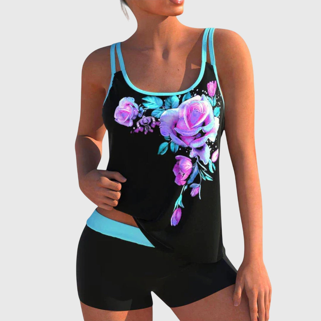 Flor – Floral tankini with shorts, tummy-flattening effect