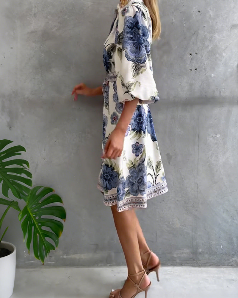 Printed Lantern Sleeve Maxi Dress