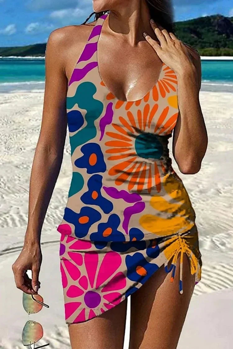 Fiesta – Graphic floral tankini with shorts, tummy-flattening effect