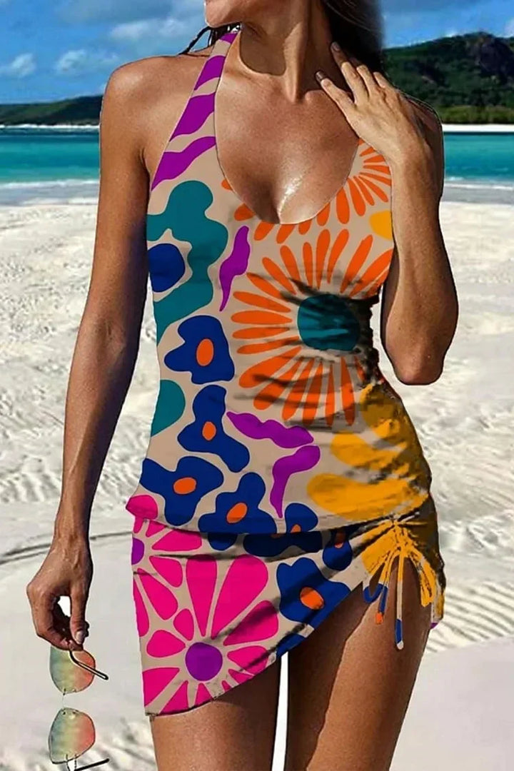 Fiesta – Graphic floral tankini with shorts, tummy-flattening effect