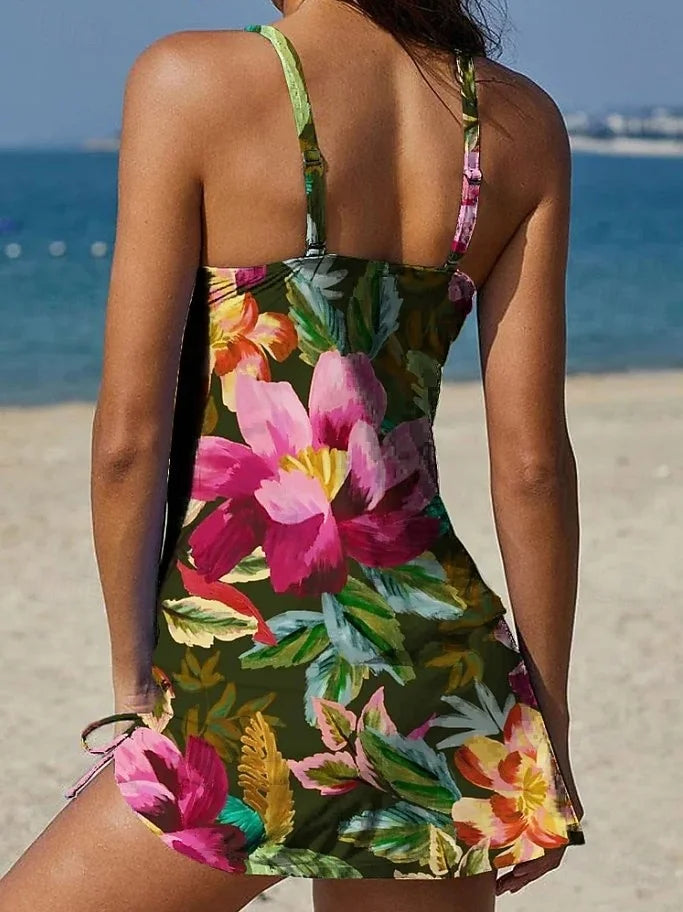Fiesta – Graphic floral tankini with shorts, tummy-flattening effect