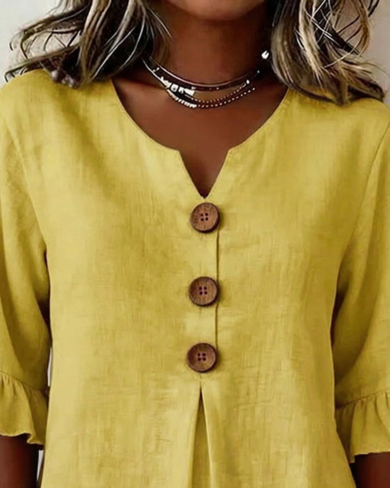 Sophia | Solid Button Blouse