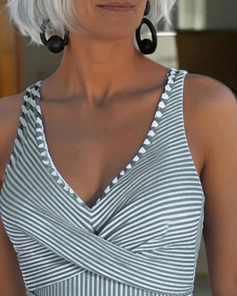 Striped V-Neck Swimsuit