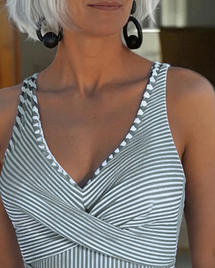 Striped V-Neck Swimsuit