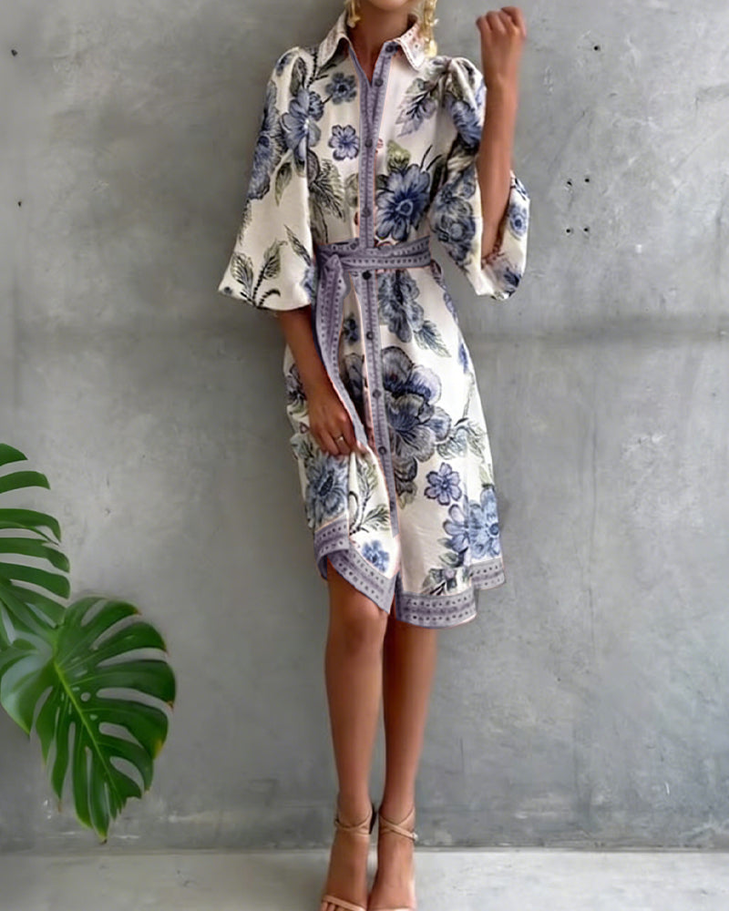 Printed Lantern Sleeve Maxi Dress