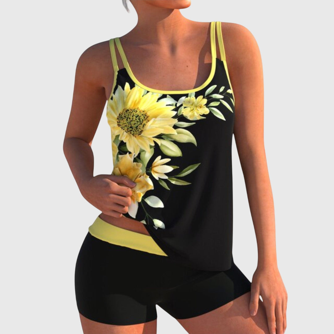 Flor – Floral tankini with shorts, tummy-flattening effect