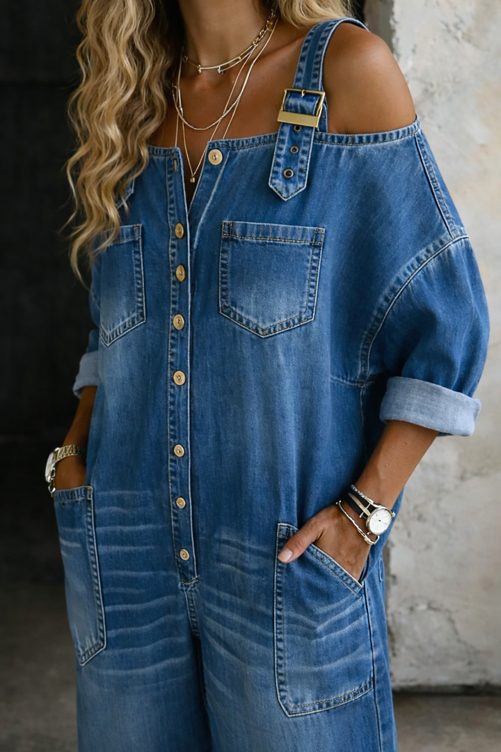 Sophia™ Off-Shoulder Denim Jumpsuit