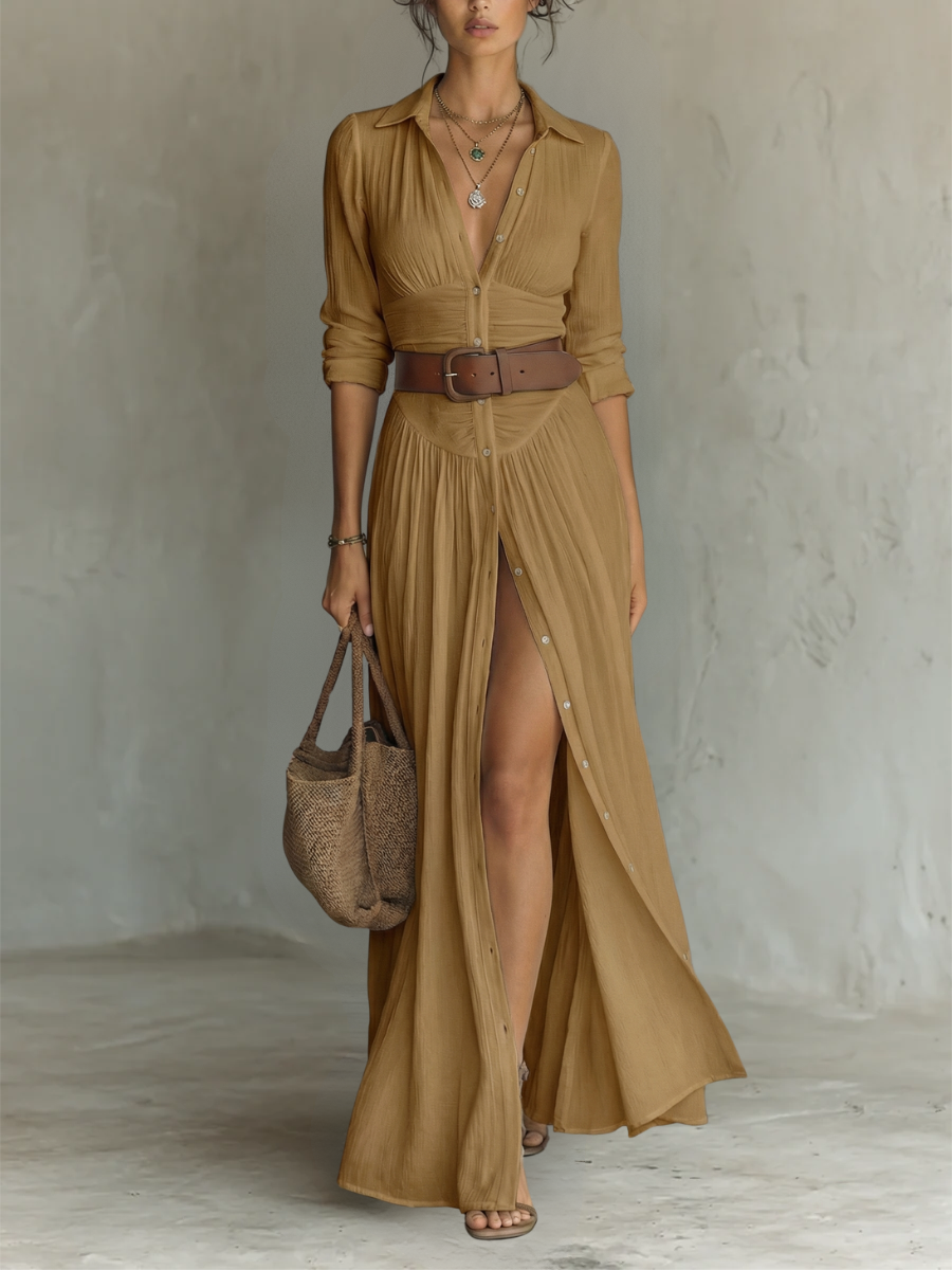Long Sleeve Collared Maxi Dress
