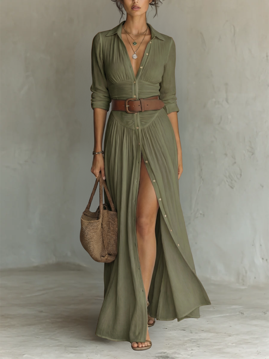 Long Sleeve Collared Maxi Dress