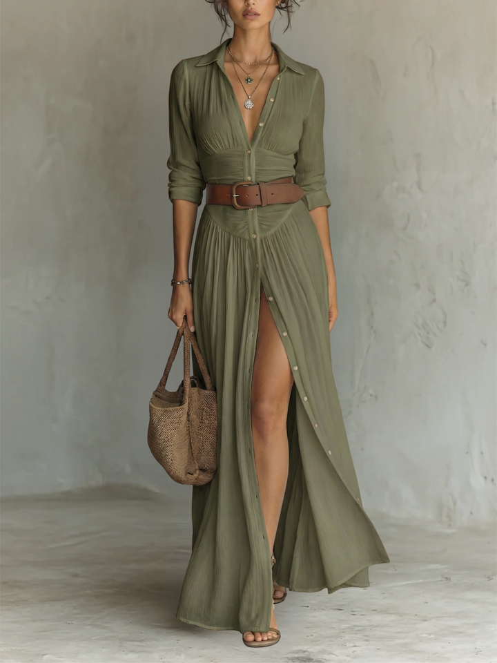 Long Sleeve Collared Maxi Dress