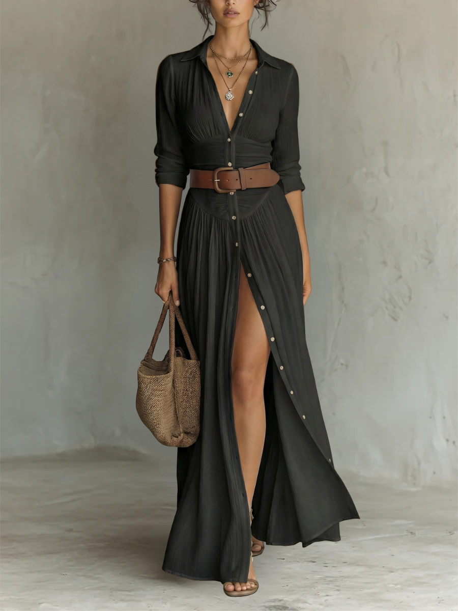 Long Sleeve Collared Maxi Dress
