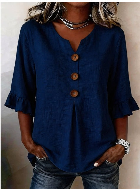 Sophia | Solid Button Blouse