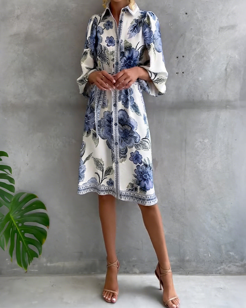 Printed Lantern Sleeve Maxi Dress