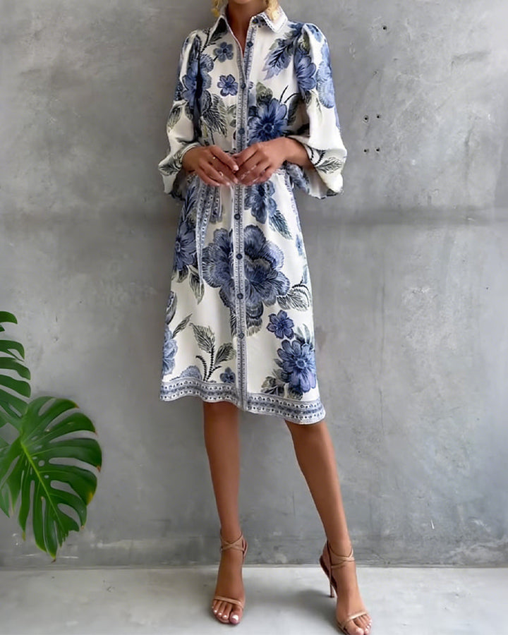 Printed Lantern Sleeve Maxi Dress