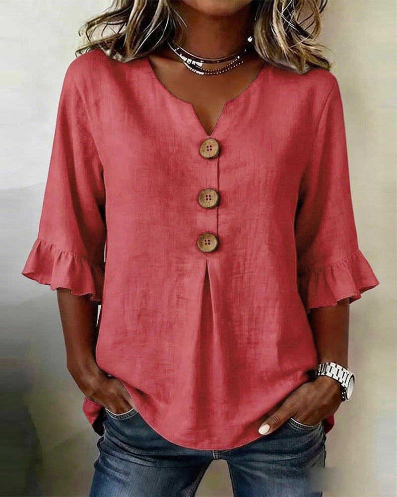 Sophia | Solid Button Blouse