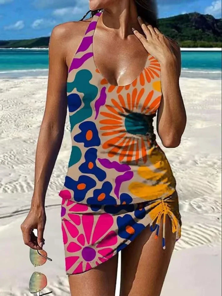 Fiesta – Graphic floral tankini with shorts, tummy-flattening effect
