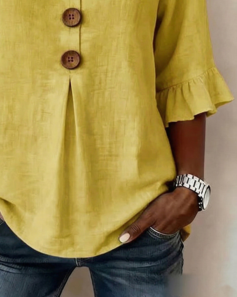 Sophia | Solid Button Blouse