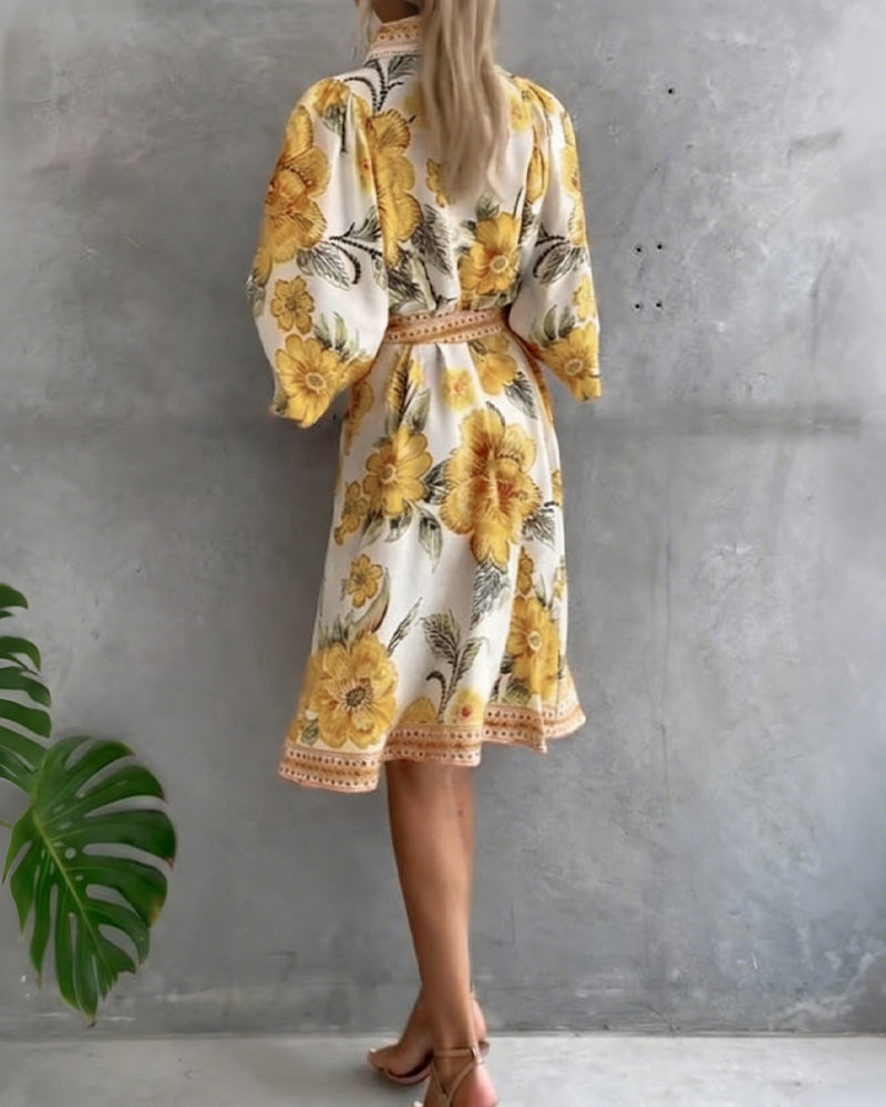 Printed Lantern Sleeve Maxi Dress