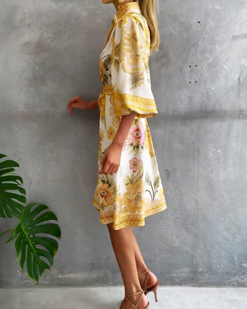 Printed Lantern Sleeve Maxi Dress