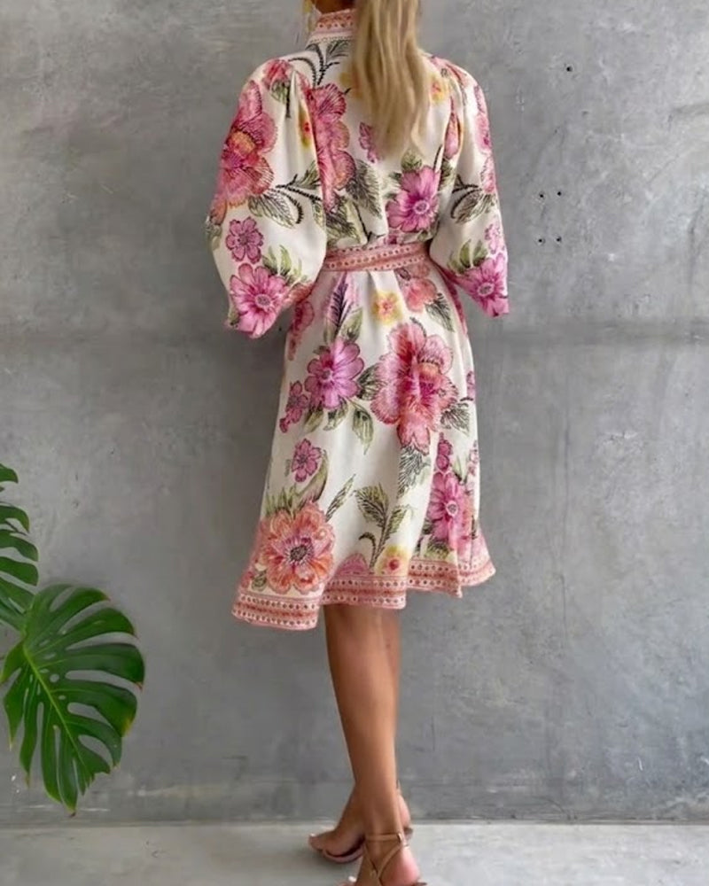 Printed Lantern Sleeve Maxi Dress