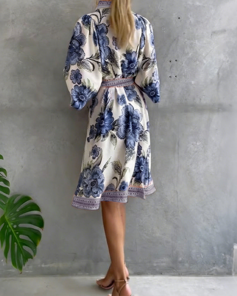 Printed Lantern Sleeve Maxi Dress