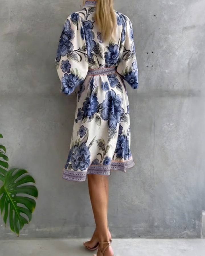 Printed Lantern Sleeve Maxi Dress