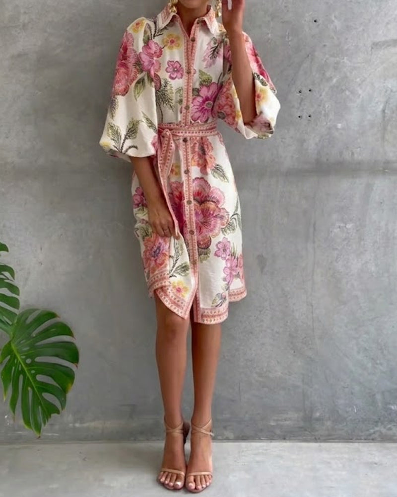 Printed Lantern Sleeve Maxi Dress