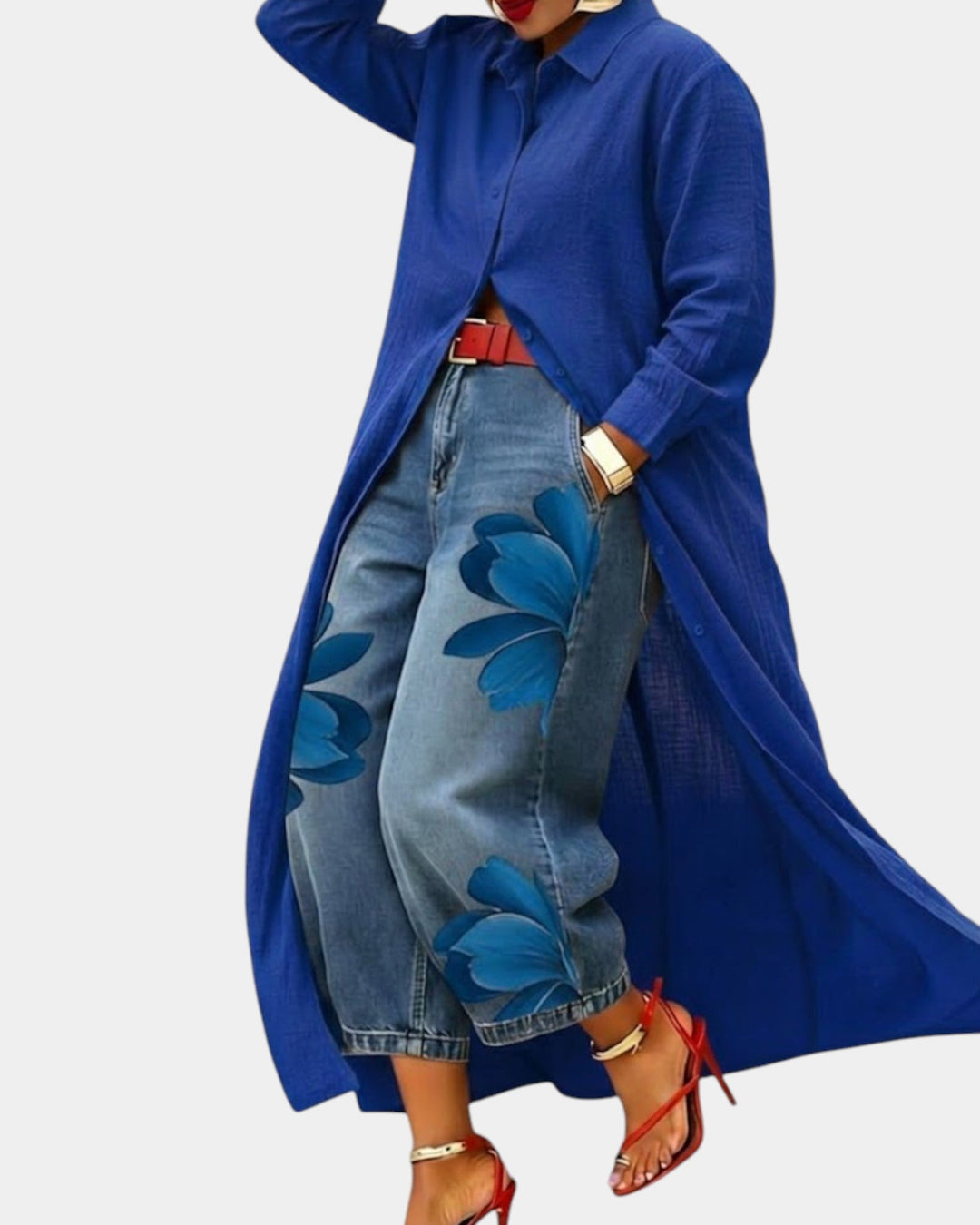 Céliane | Denim dress and wide-leg denim trousers set