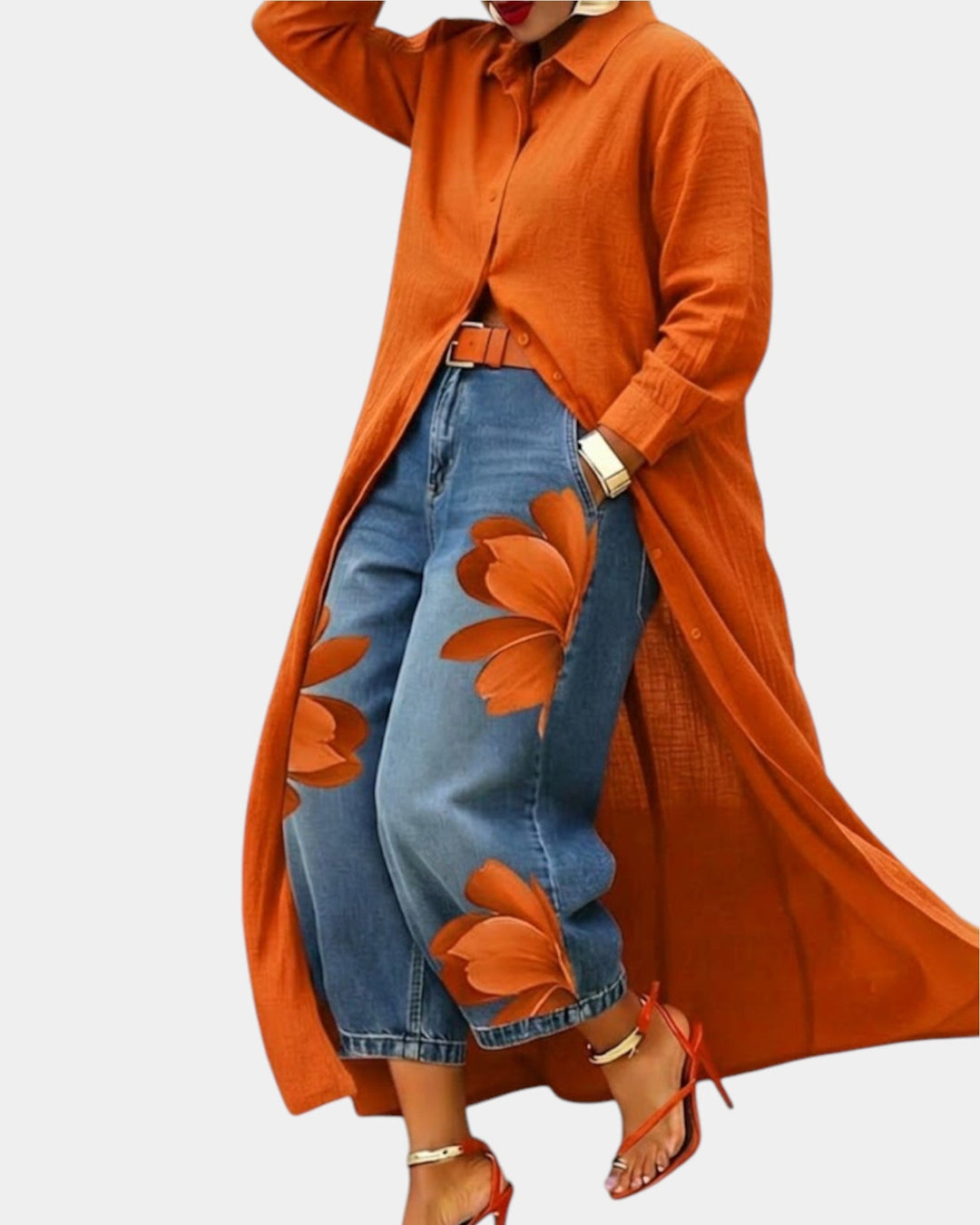 Céliane | Denim dress and wide-leg denim trousers set